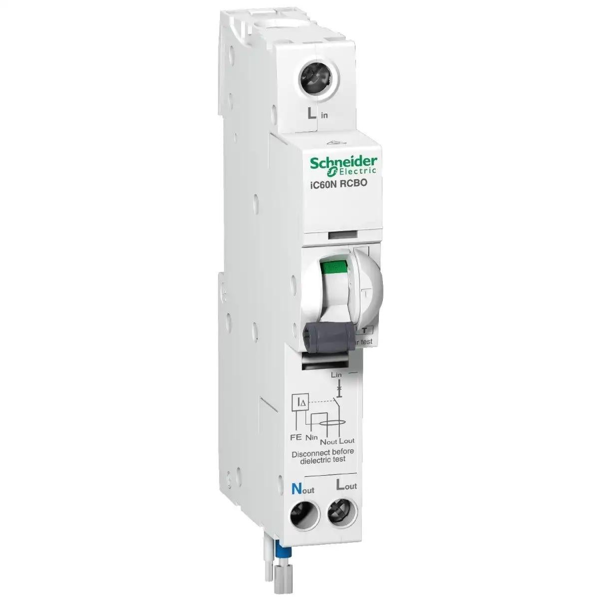 Schneider Electric Residual current breaker with overcurrent protection (RCBO), Acti9 iC60N RCBO, 1P+Ns, 32A, 30mA, A type, 6000A