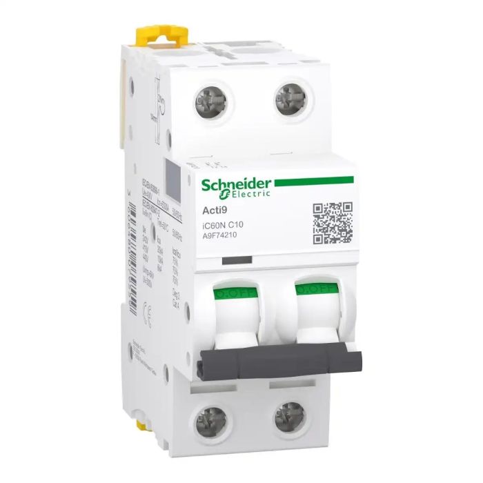 Schneider Electric Miniature circuit breaker (MCB), Acti9 iC60N, 2P, 10A, C curve, 6000A (IEC/EN 60898-1), 10kA (IEC/EN 60947-2) main product photo