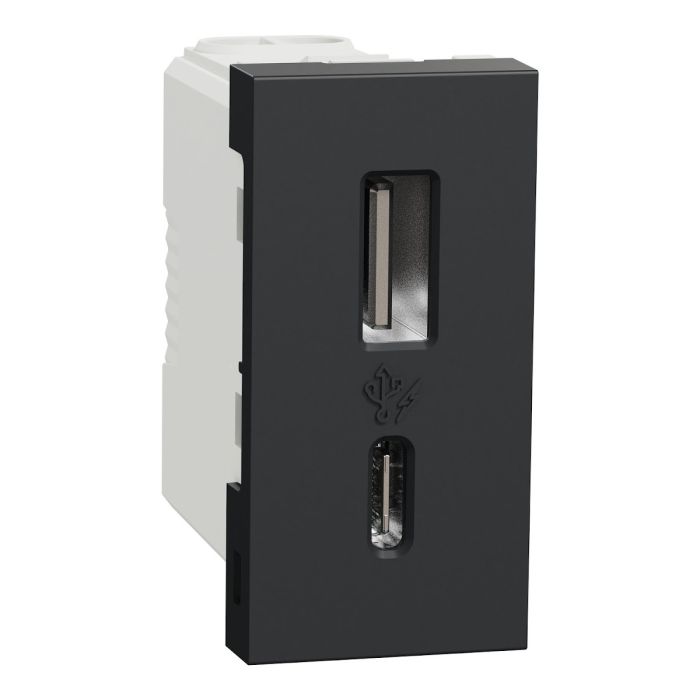 USB charger, New Unica, 1 module, type A+C, 12W, anthracite main product photo