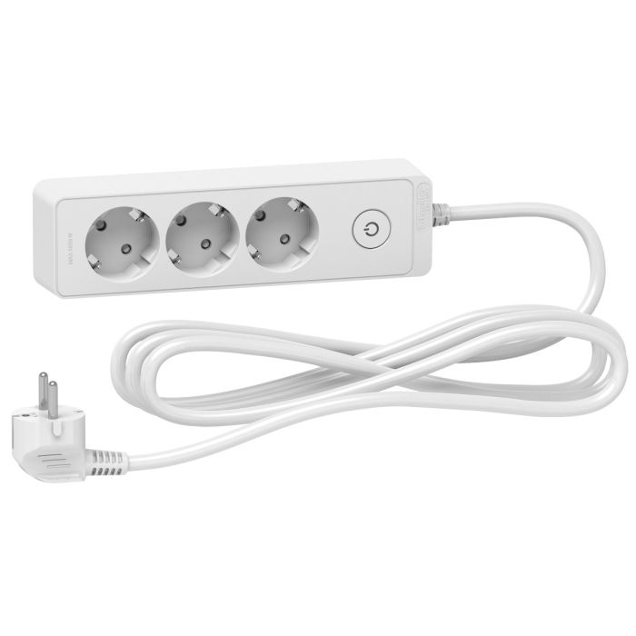 Trailing lead, Unica extend, 3 Schuko, 3m cable, white main product photo