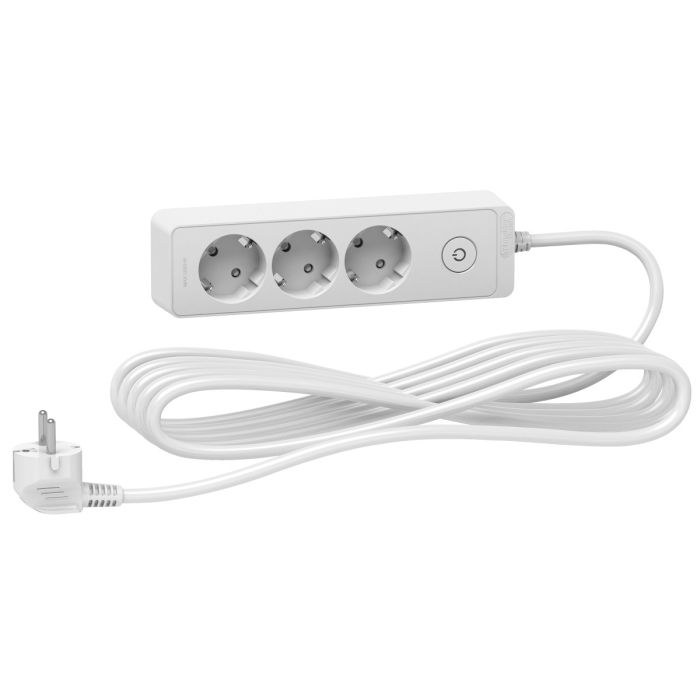 Trailing lead, Unica extend, 3 Schuko, 5m cable, white main product photo