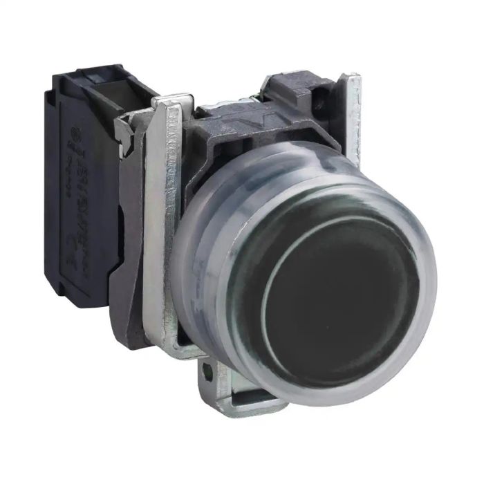 Schneider Electric Push button, Harmony XB4, metal, projecting, black, 22mm, spring return, booted, unmarked, 1NO main product photo