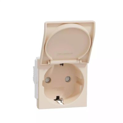 Socket-outlet, New Unica, 2P+E, 16A, Schuko, with lid, shutter, beige