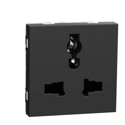 Socket outlet, New Unica, Multistadard, with shutter, 2 modules, anthracite