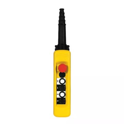 Pendant control station, plastic, yellow, 4 push buttons, 1 emergency stop