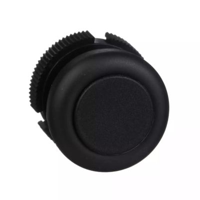 Push button head, plastic, black, booted, spring return