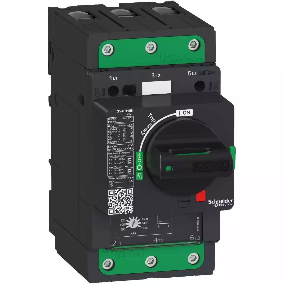 Motor circuit breaker, TeSys GV4, 3P, 2 A, Icu 50 kA, magnetic, EverLink terminals