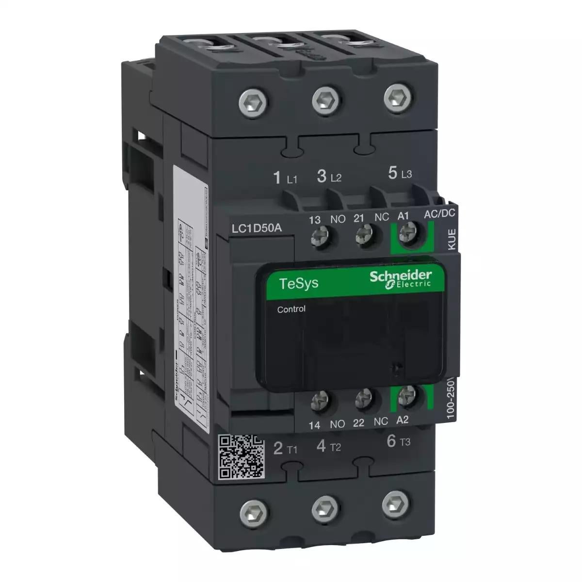TeSys D contactor 3P 50A AC-3 up to 440V coil 100-250V AC/DC EverLink