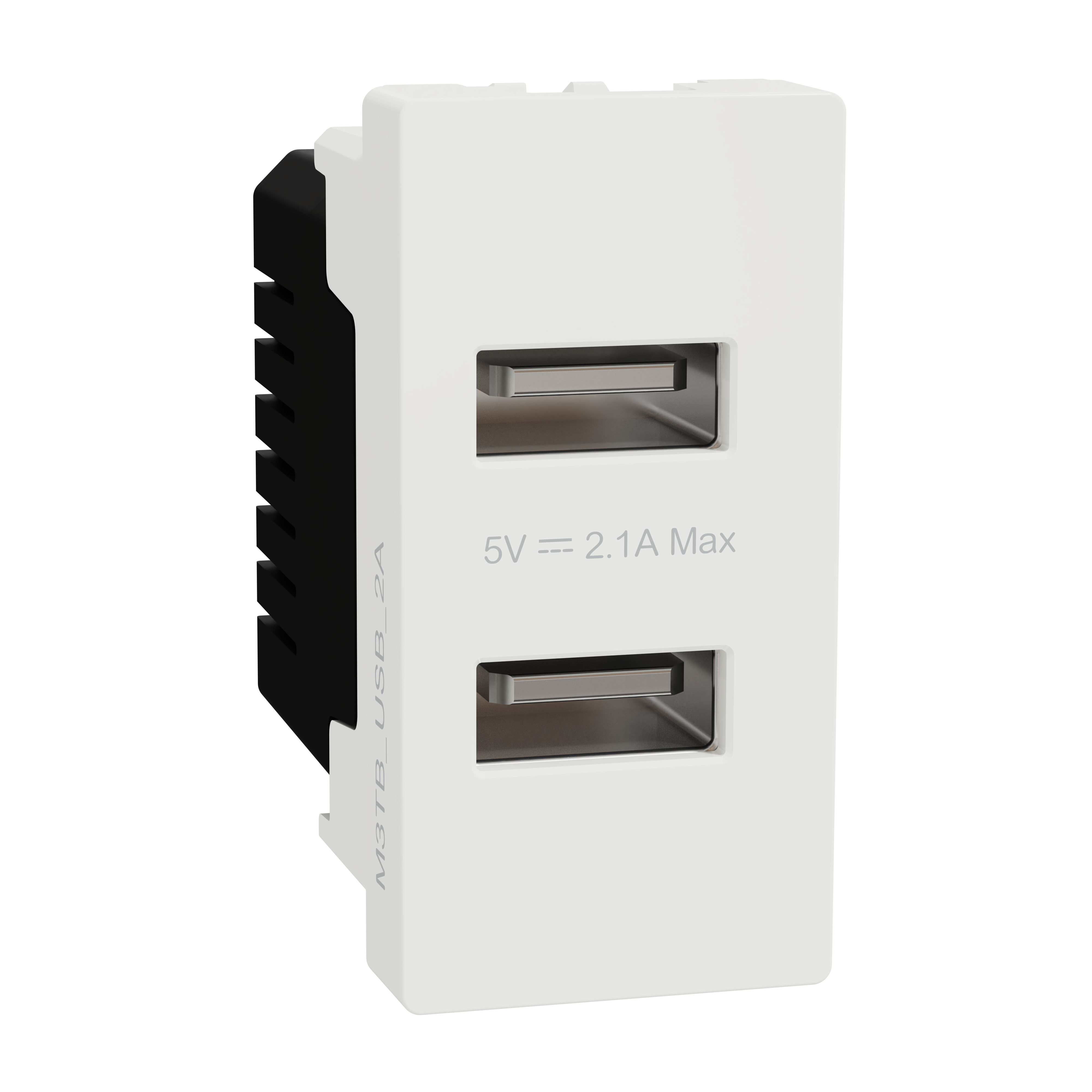 USB Type A, Miluz E, 2 Port, 2.1A, 1 Module, White