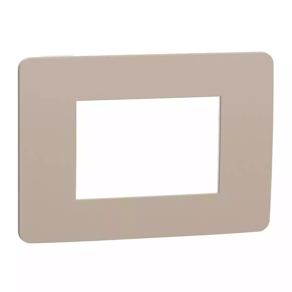 Cover frame, New Unica, 1 gang, 3 modules, taupe and white
