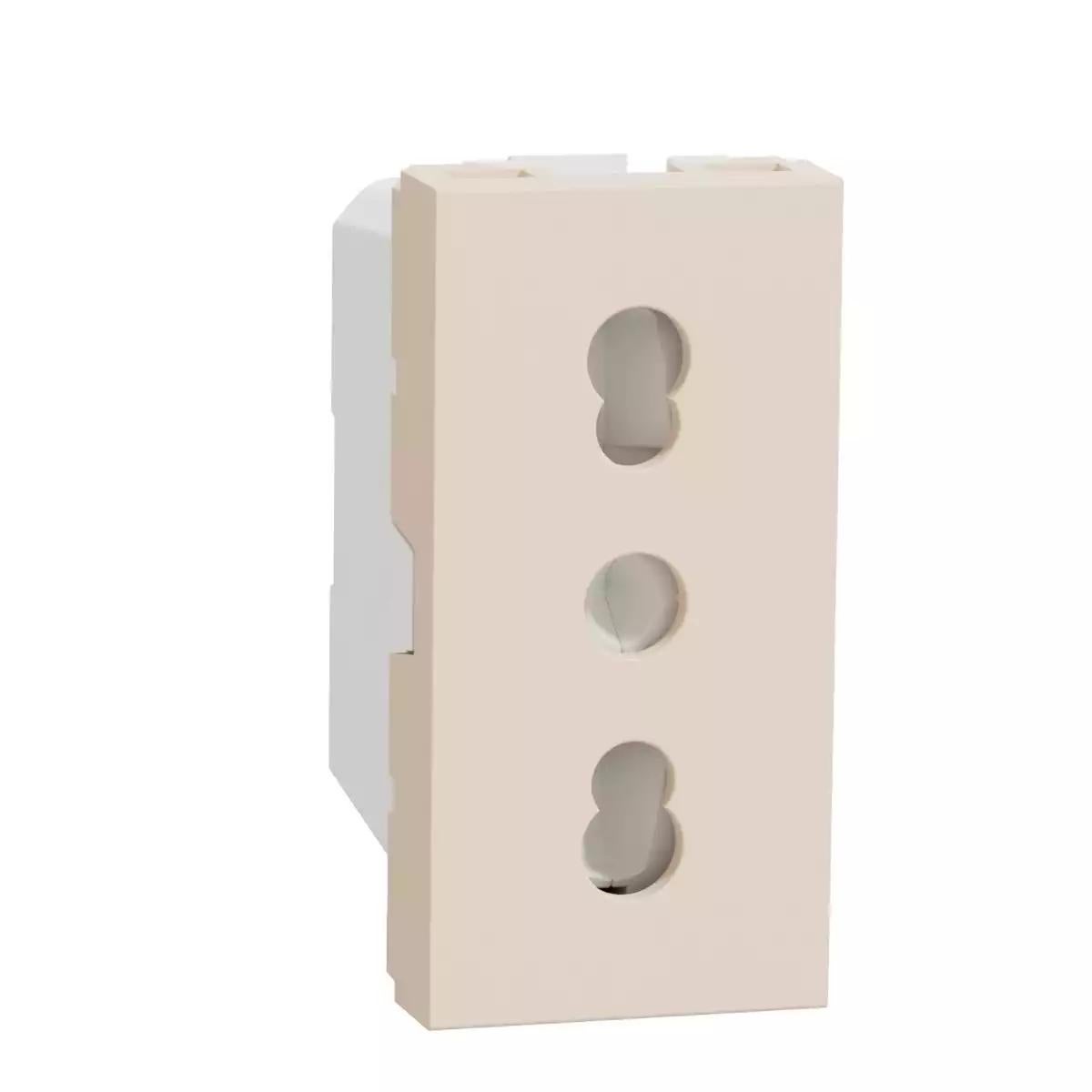 Socket-outlet, New Unica, mechanism, 2P + E, 16A, Italian, with shutter, glossy, untreated, beige