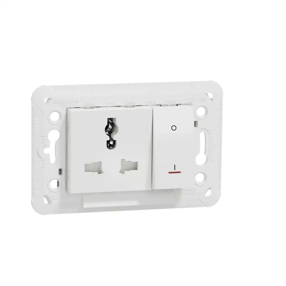 Switch and socket outlet, New Unica, Multistadard with shutter, 2P+E, 13A, 3 modules, white