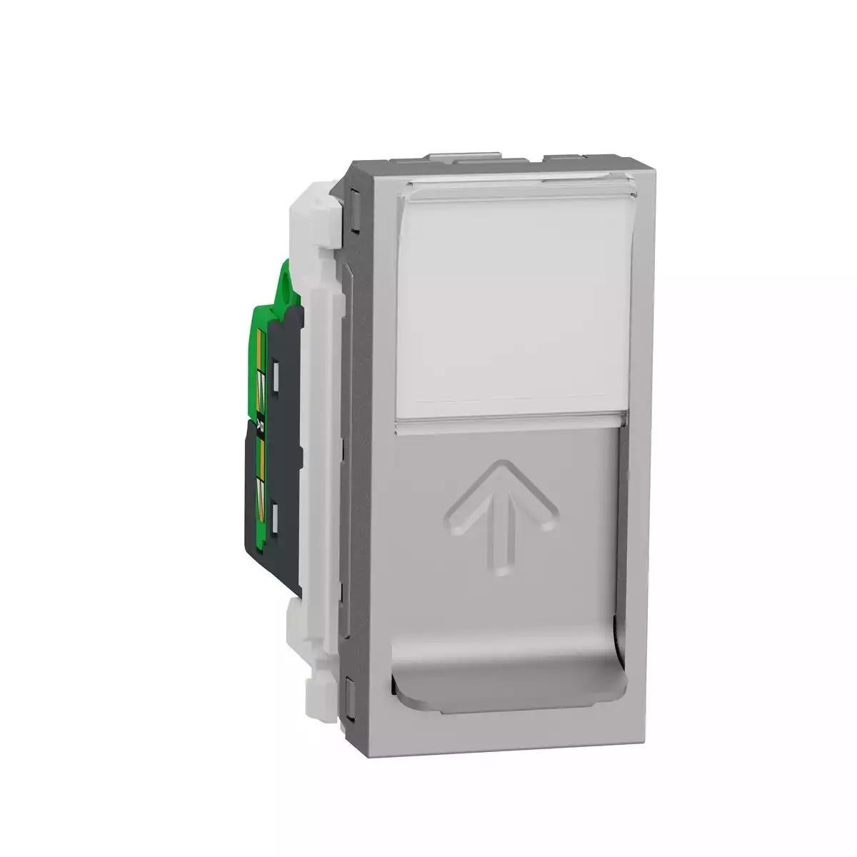 Data socket, New Unica, mechanism, RJ45, S/FTP, straight, click, shuttered, aluminium