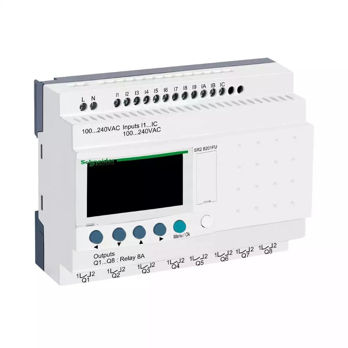 compact smart relay Zelio Logic - 20 I O - 100..240 V AC - clock - display