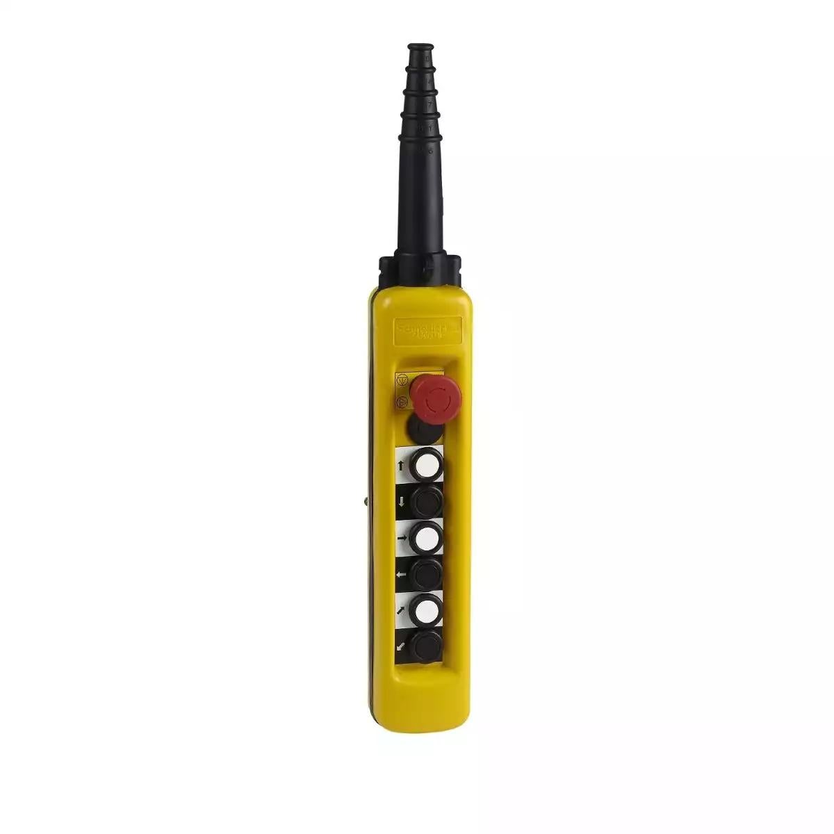 Pendant control station, plastic, yellow, 6 push buttons, 1 emergency stop