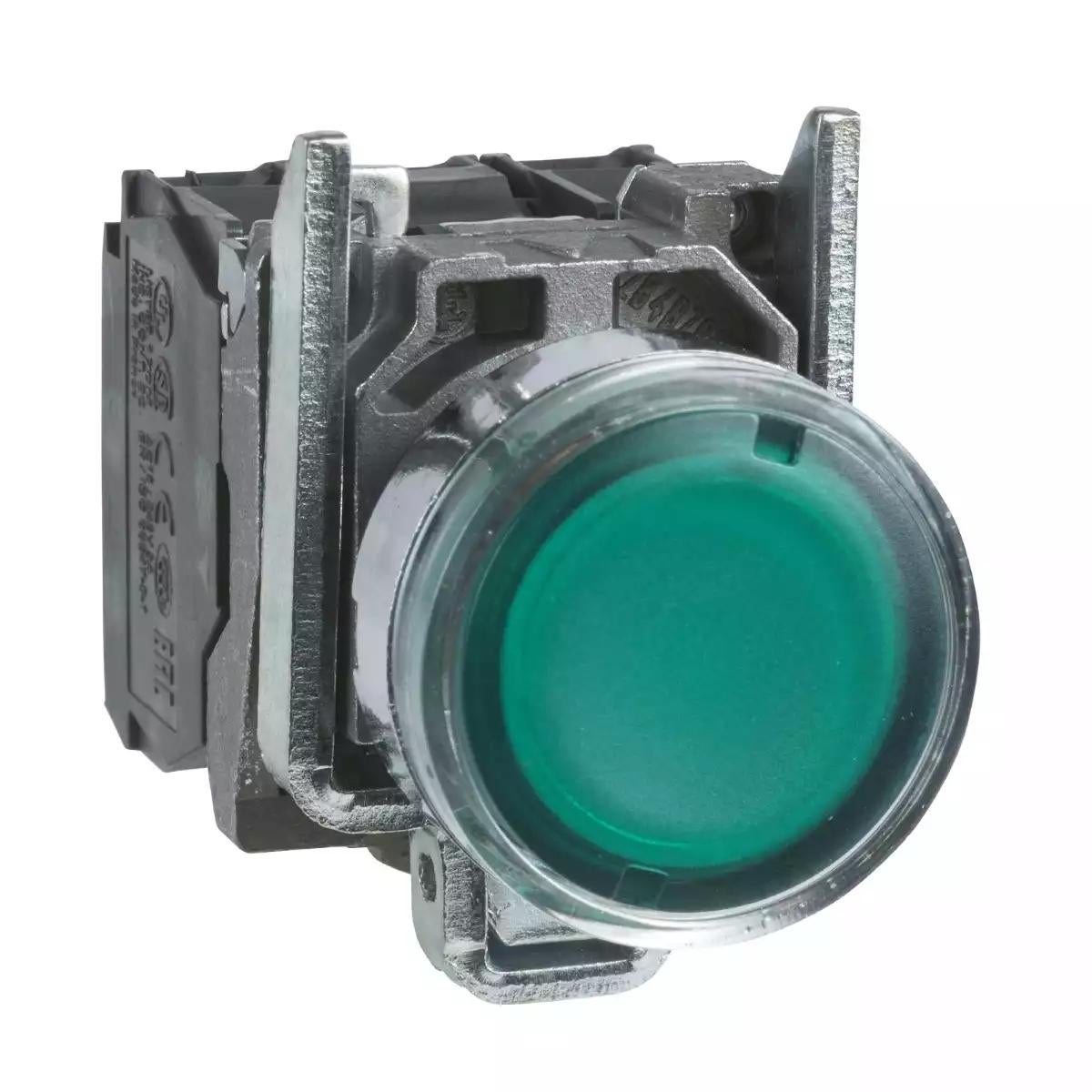 Illuminated push button, metal, flush, green, Ø22, spring return, <= 250 V, 1 NO + 1 NC