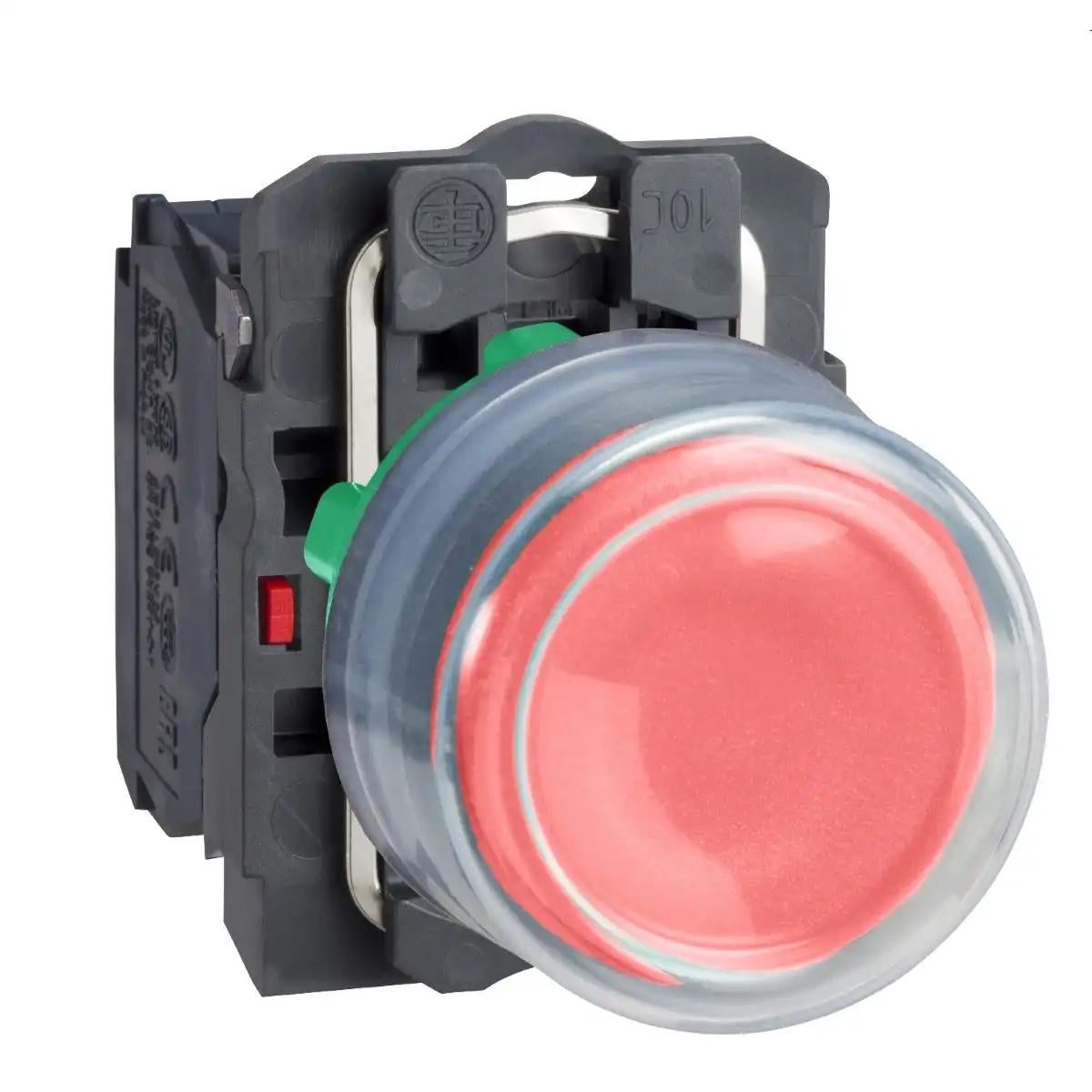 Schneider Electric Push button, Harmony XB5, plastic, projecting, red, 22mm, spring return, booted, unmarked, 1NC